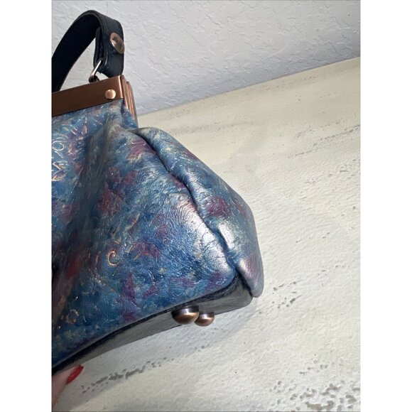Patricia Nash Blue Embossed Floral Leather Snap Latch Doctor Style Shoulder Bag - Picture 9 of 15
